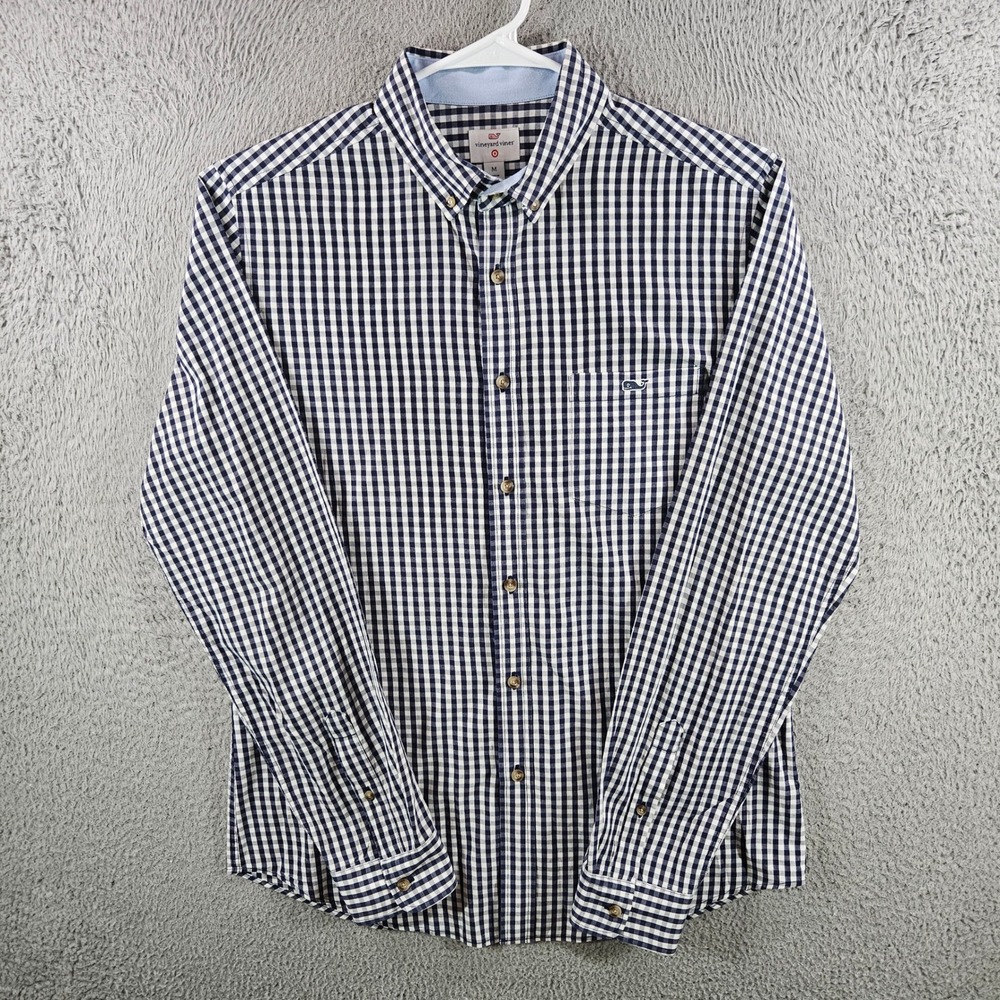 Vineyard Vines Target Mens Gingham‎ Button Down Shirt Navy White Size M Cotton